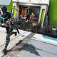 A screenshot shows an Apex Legends player running from another player near a green base.